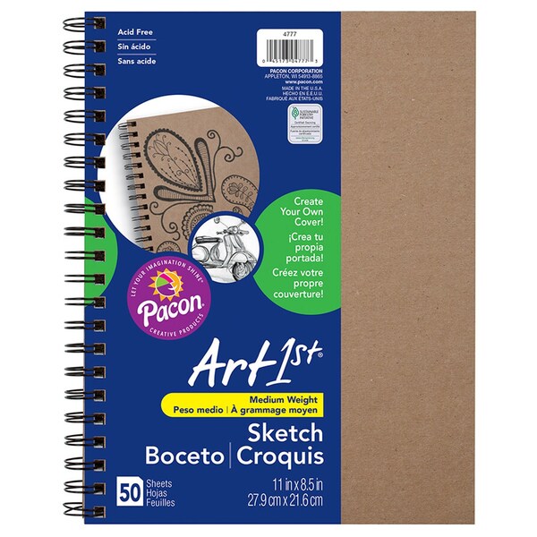 Art1st® Sketch Diary, Natural Chipboard Cover, 11 X 8.5, PK3